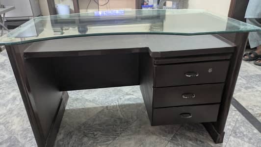 Dark Brown Table with 10mm glass and Three Drawers for Sale