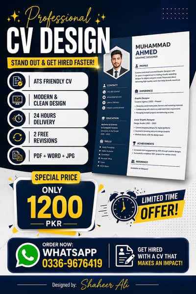 Professional CV & Resume Design - 2 Hours Delivery - 1200 PKR