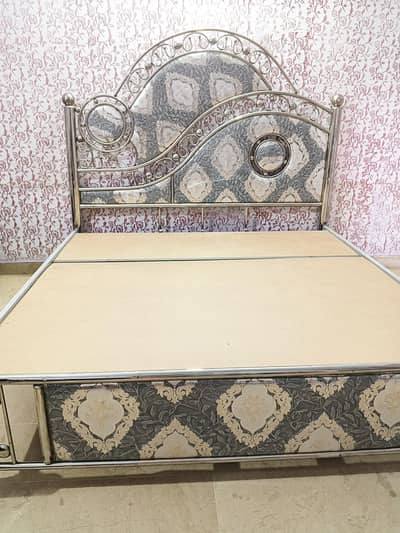 Elegant Floral Double Bed with Stylish Steel Frame without mattress