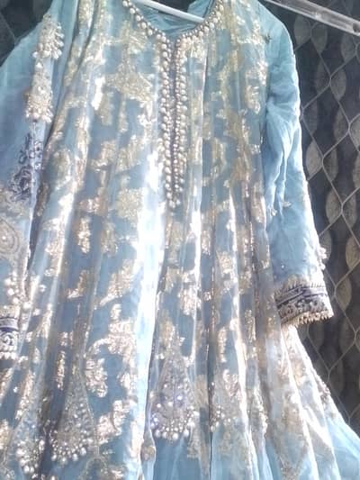 long maxi heavy design greish colour with heavy dubatta