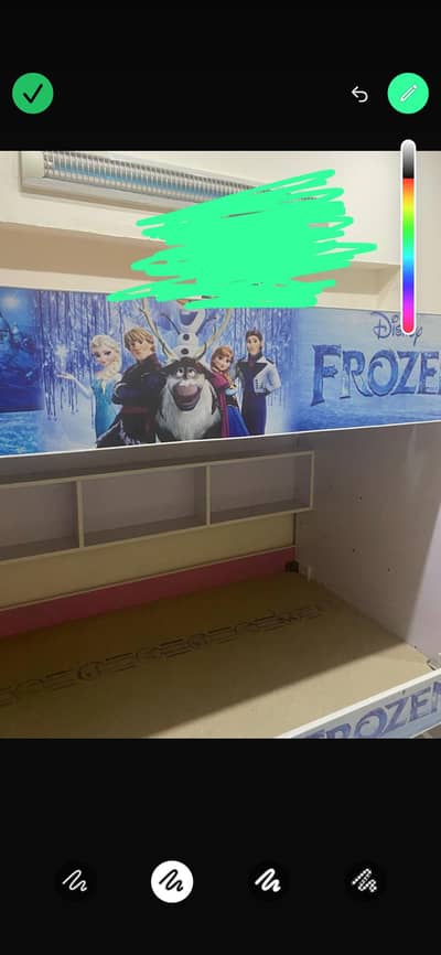 Kids bunk bed with study table Elsa themed curtains and bed sheets