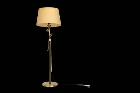 beige and golden floor lamp