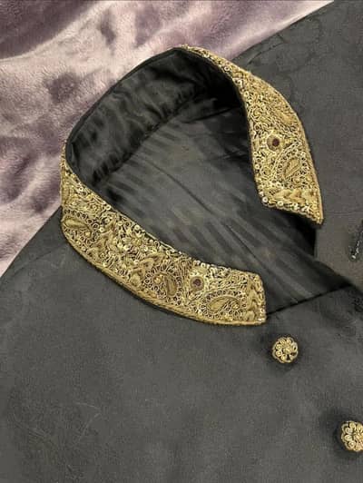 Black Designer Sherwani by Munib Nawaz