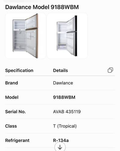 DAWLANCE FRIDGE FULL SIZE Model 9188WBM