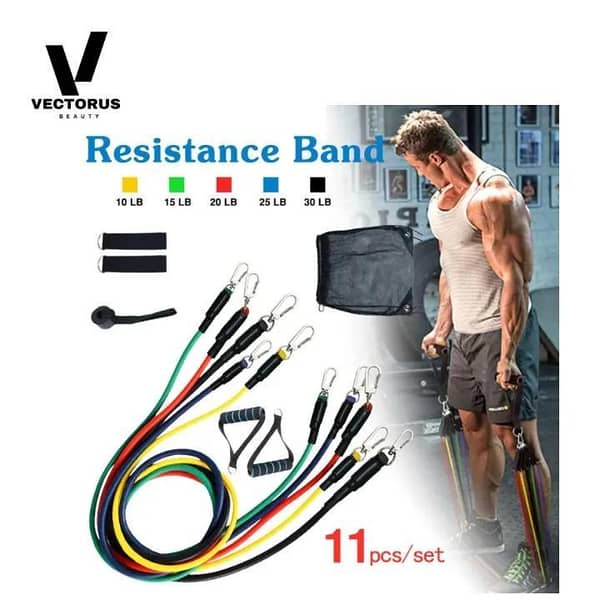 Power Resistance Band Set of 11 Piece 5 Tubes Door Hanger, Yoga Pilates Abs Exercise Fitness Gym Workout Set With Elastic Tube, Door Anchor, Ankle Straps, And Handles For Weight Loss Or Stretch