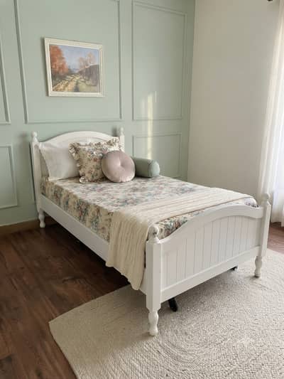 Solid wood single bed and mattress