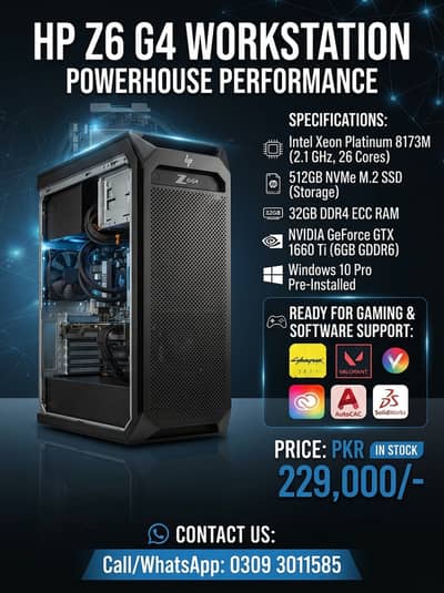 HP Z6 g4 8173M 512NVME 32DDR4 NVIDIA GTX 1660TI GAMING VIDEO EDITING