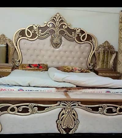 king bed without matris 2 side table and dressing table