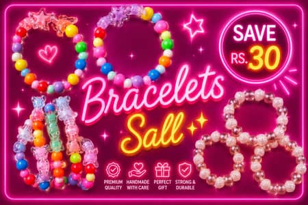  Colorful Beaded Bracelets for Girls. Set of 3 