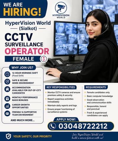 Female CCTV Surveillance Operator Needed (Sialkot / Out of city)