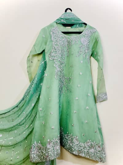 Elegant Mint Green Embroidered 3-Piece Formal Suit (Worn Once)