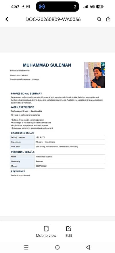 I need a driving job all over Islamabad