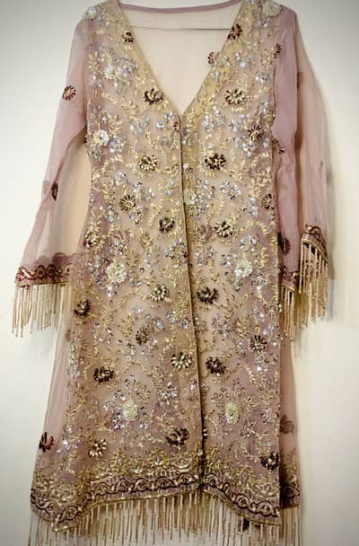 Designer Fancy 4-Piece Embroidered Dress (Lilac/Dusty Pink)