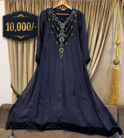 Grey Pure Chiffon Maxi Dress | 3 Piece  Long Frock | Party Wear