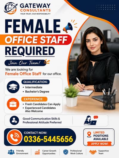 Female Jobs , Female Office Staff Required