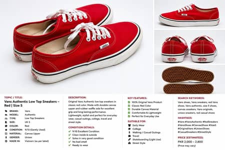 Vans Authentic Low-Top Sneakers – Red | Size 5