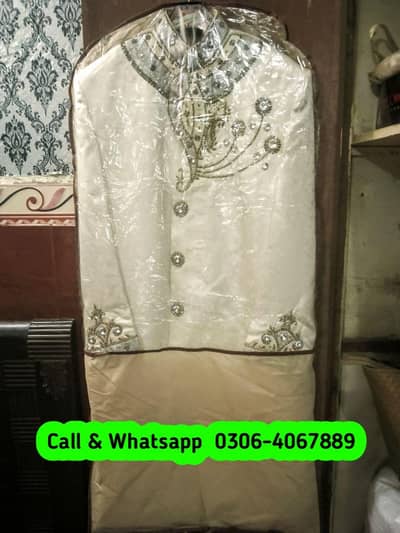 Dulha sharwani in cream color new / clock, watch, machine w