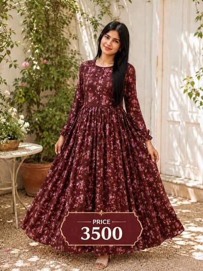Beautiful Floral Maxi Frock – Ready to Wear