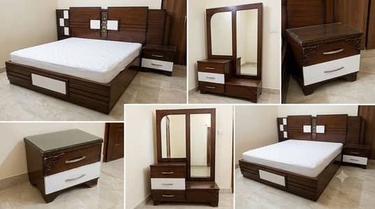 Bed with side tables and dresser
