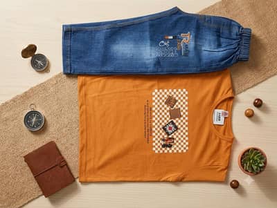kids stylish denim jeans & mustard t-shirt brand new fine quality