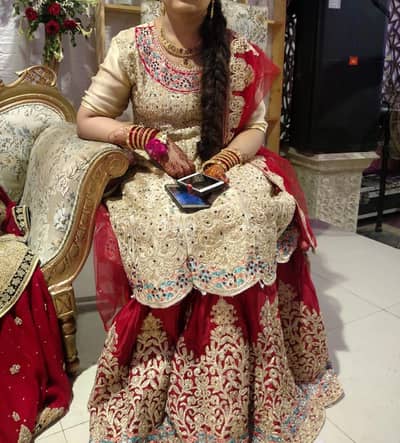 3pcs Stitched red sharara dress