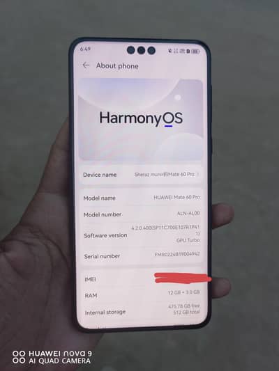 Huawei mate 60 pro 12/512gb non active 4 month sim time (exchange also