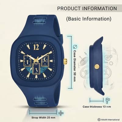 Blue Analog Watch with Gold Accents for Men