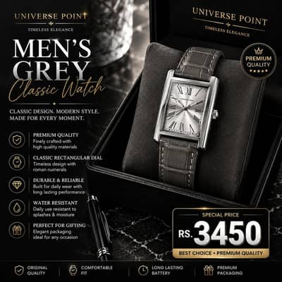 Men’s Grey Classic Watch | Luxury Leather Strap