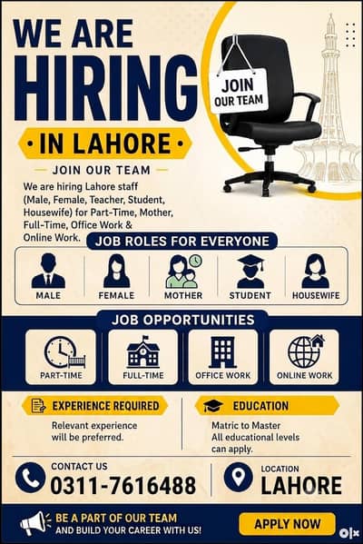 Hiring Lahore Staff: Full-Time / Part-Time (Office & Remote Work)