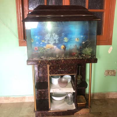 Aquarium Fish Tank with Wooden Stand, Filter & Motor