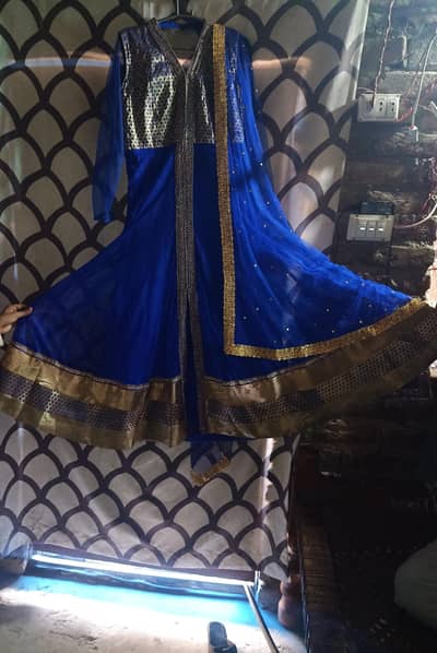 Royal blue maxi frock with beautiful dopata