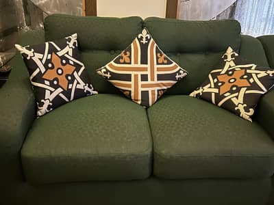 Bottle Green 8-Seater Sofa Set – Used, Good Condition