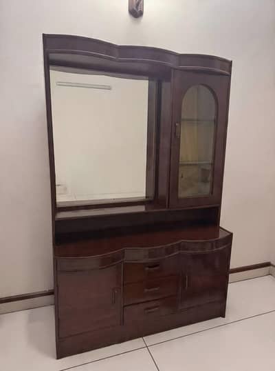 Vintage Teak Wood Dressing Table with Large Mirror