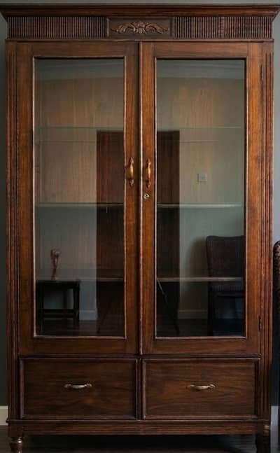 Wooden Display Cabinet / Showcase with Glass Doors in Good Condition