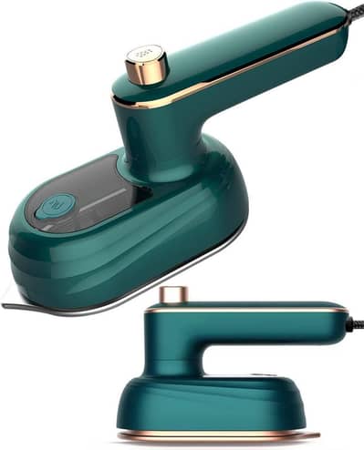 Green steam iron with pointed tip for wrinkles-free clothes