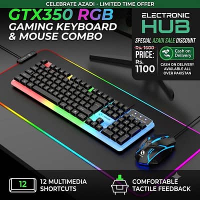 Azadi sale  RGB keyboard and mouse combo  Delivery all over pak