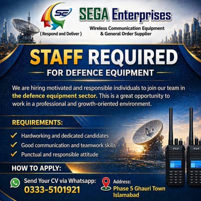 Required Staff for Defence Equipment || Male & Female (Office Jobs)