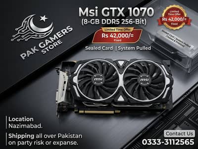 MSI GeForce GTX 1070 ARMOR (8G 256Bit DDR5 OC) Sealed System pulled