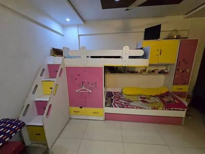 Kids 3 tier bunker bed with wardrobe and storages without mattress
