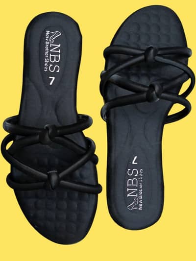 Black Strappy Slip-On Flat Slippers for Women