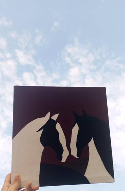  Horse & Mare Handmade Painting  For Sale 