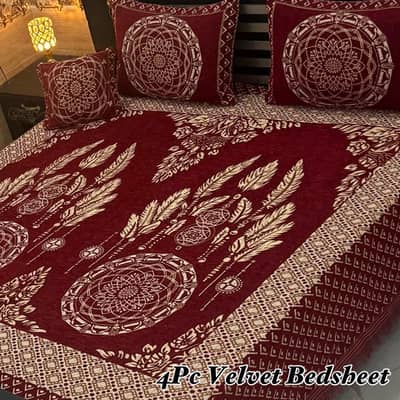 Premium Velevet 4pc winter bedsheet set - King size