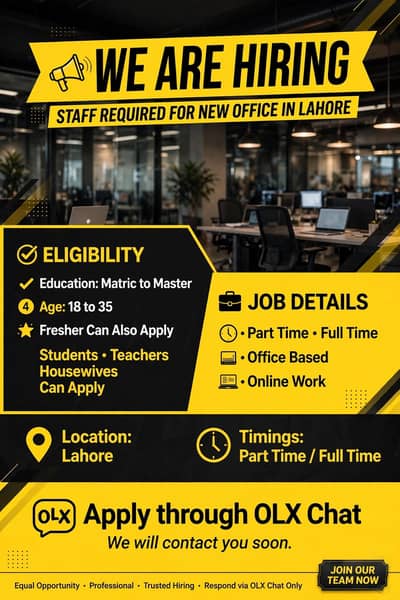 Hiring Staff Required For Office Work And Online Work In Lahore