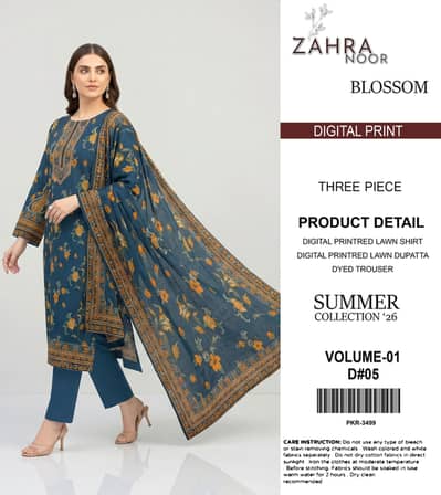   original Zahra Noor Digital Lawn 3pc 2026- volume 6