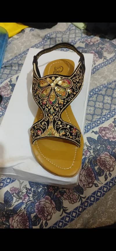 Black Embroidered Khussa - Size 8