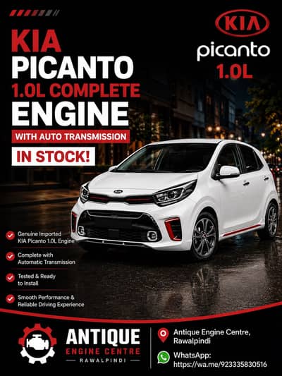 KIA Picanto 1.0L Complete Engine with Automatic Transmission