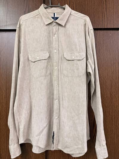 Men’s Linen/Cotton Shirt – Beige – Full Sleeves
