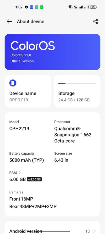 OPPO F19 8+128 03040965552 call and whtsap