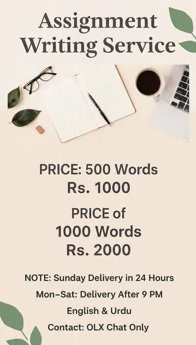 Professional Assignment Writer 500 Words Rs 1000 Sunday 24hr delivery