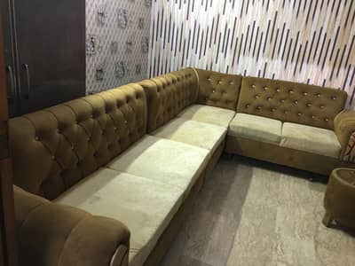 Lshaped sofa set 2 chairs and 1 stole 10 by 8 condition